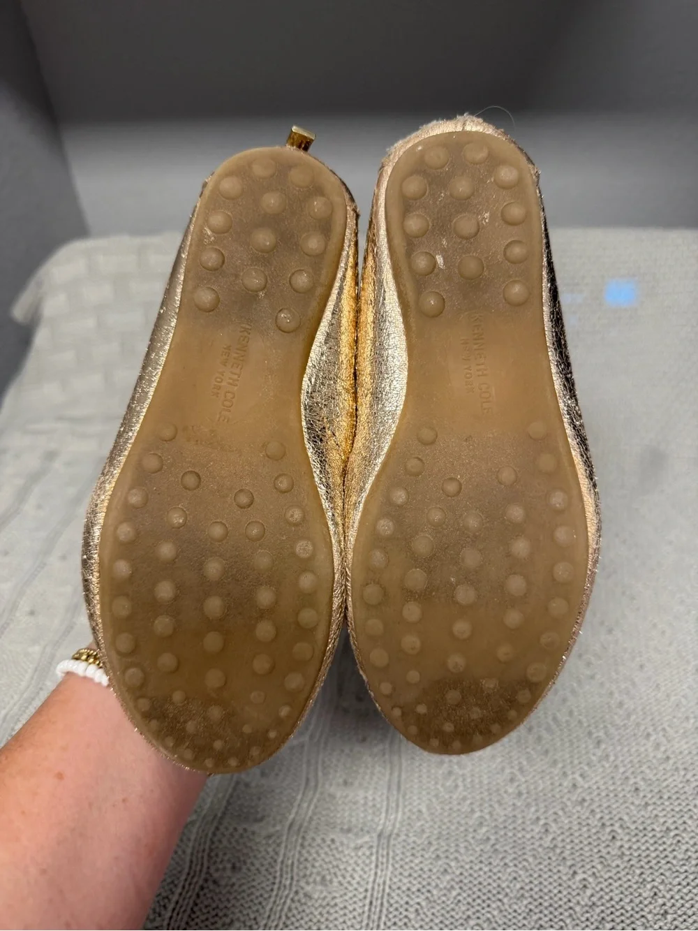 Kenneth Cole Reaction Metallic Rose Gold Girls Ballet Flats with Ankle Bow
